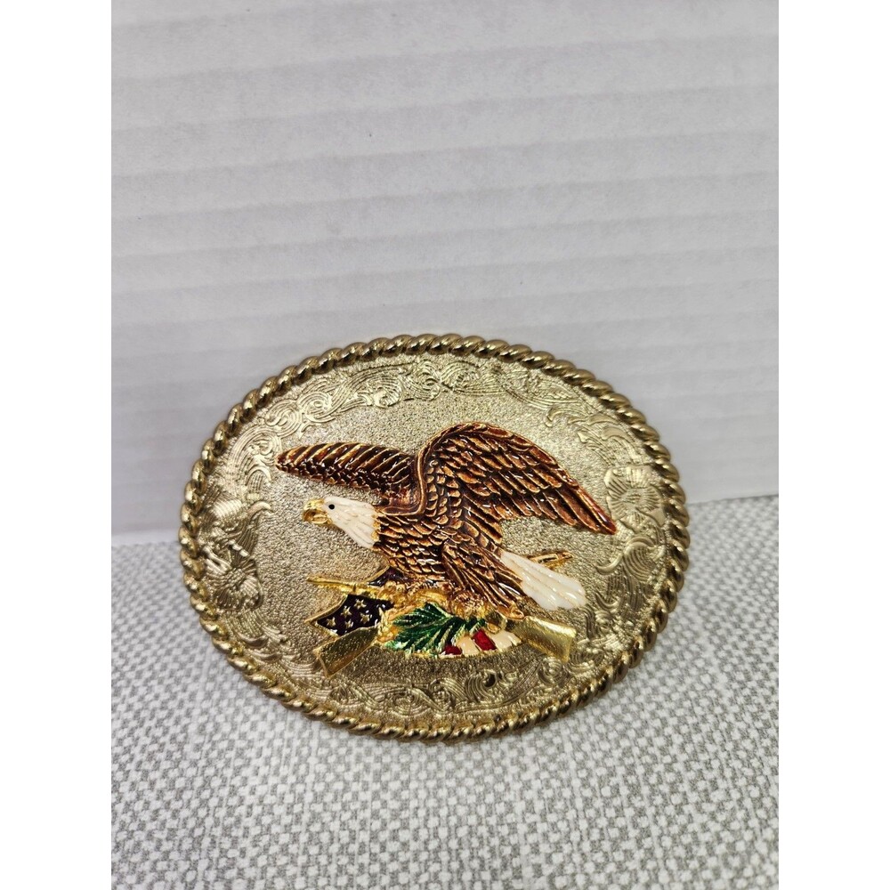Raintree Vintage 1978 Belt Buckle Second Amendment Bald Eagle Patriotic Western